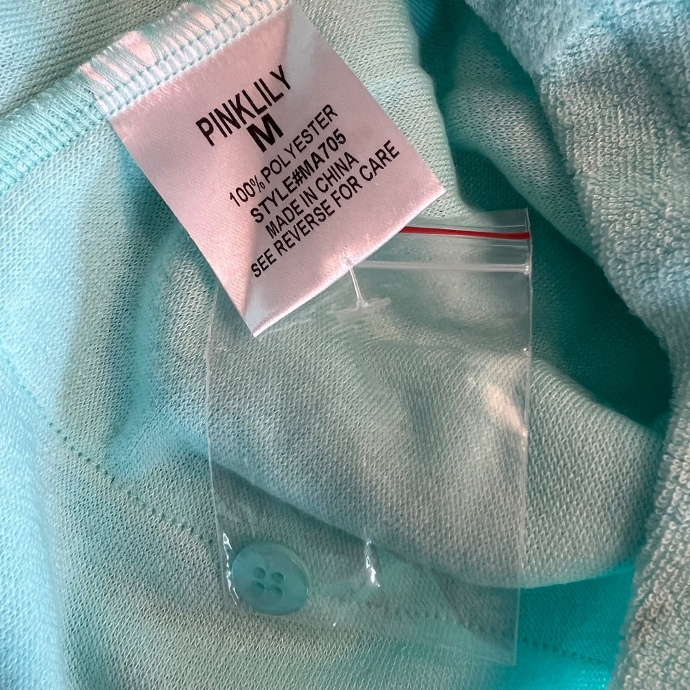 Pink Lily Mint Green Terry Cloth Button Front Romper Swim Coverup Size M - Picture 7 of 7